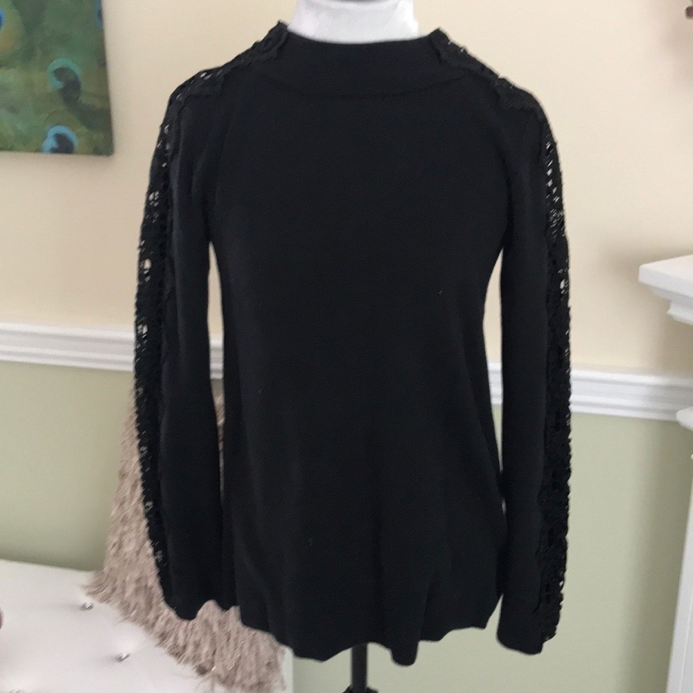 Stylus Black Lace Sleeve Appliqué Sweater - Picture 2 of 9